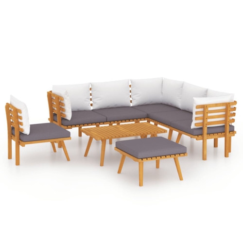 Image 1 de 10.. Ensemble de salon de jardin de 8 pièces avec coussins en bois d'acacia massif