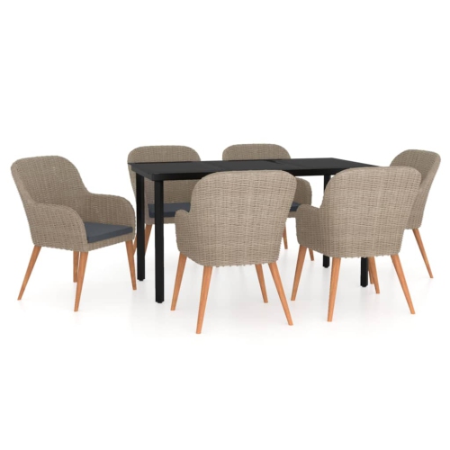 Image 1 of 6.. vidaXL 7 Piece Garden Dining Set with Cushions Brown