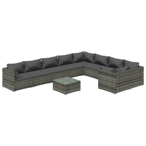 Image 1 of 10.. vidaXL 10 Piece Garden Lounge Set with Cushions Poly Rattan Grey