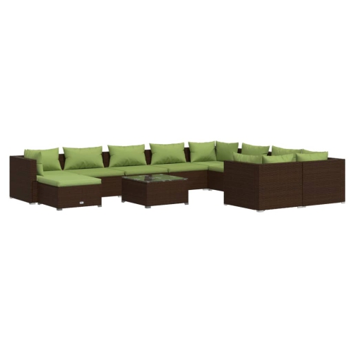Image 1 de 10.. Ensemble patio 11 pièces avec coussins en poly rotin brun vidaXL