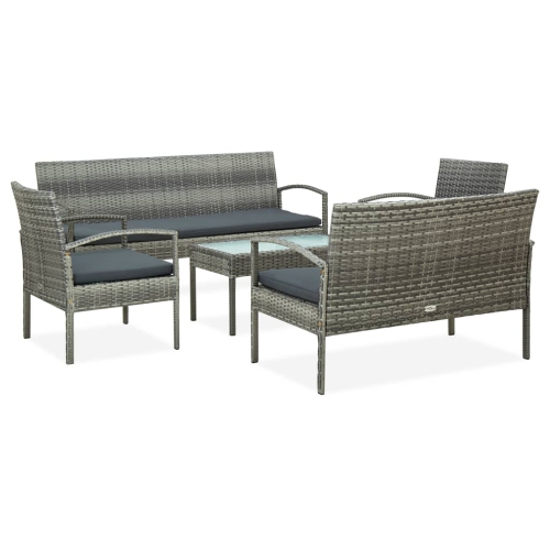 Image 1 de 10.. Ensemble de salon de jardin de 5 pièces avec coussins en poly rotin gris