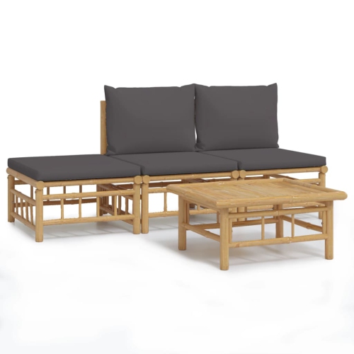 Image 1 de 7.. Ensemble de salon de jardin de 4 pièces avec coussins gris foncé en bambou vidaXL