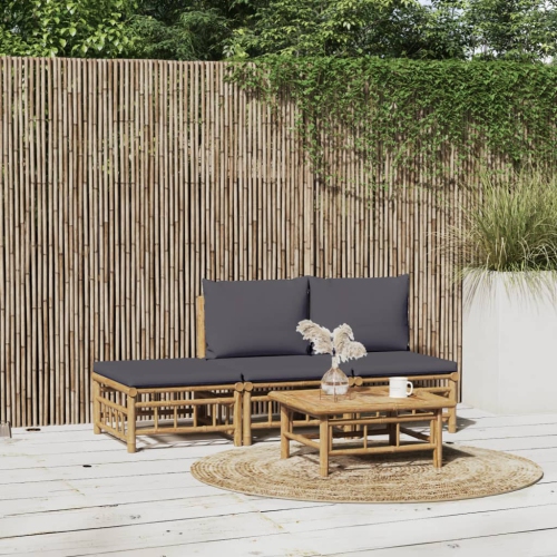 Ensemble de salon de jardin de 4 pièces avec coussins gris foncé en bambou vidaXL