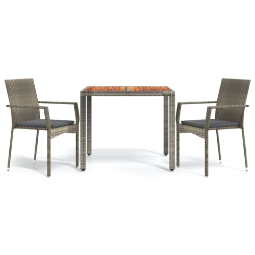 Image 1 of 10.. vidaXL 3 Piece Garden Dining Set with Cushions Grey Poly Rattan