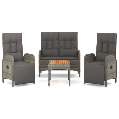 VIDAXL  4 Piece Garden Dining Set With Cushions Poly Rattan In Grey