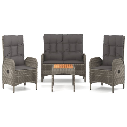 Image 1 of 10.. vidaXL 4 Piece Garden Dining Set with Cushions Grey Poly Rattan