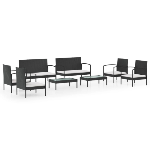vidaXL 8 Piece Garden Lounge Set with Cushions Poly Rattan Black