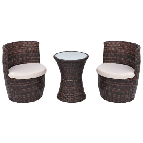 Image 1 de 6.. Ensemble bistro de 3 pièces avec coussins en poly rotin brun vidaXL