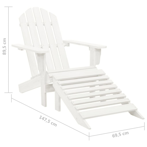 vidaXL Garden Adirondack Chair with Ottoman&Table Solid Fir Wood White