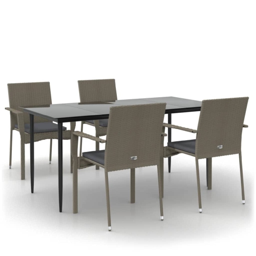Image 1 of 8.. vidaXL 5 Piece Garden Dining Set with Cushions Black and Grey Poly Rattan