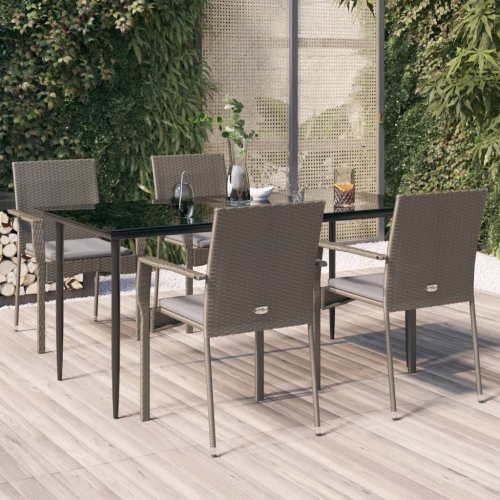 vidaXL 5 Piece Garden Dining Set with Cushions Black and Grey Poly Rattan