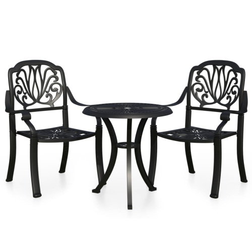 vidaXL 3 Piece Bistro Set Cast Aluminium Black