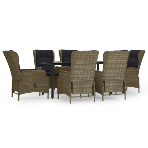 Image 1 of 10.. vidaXL 7 Piece Garden Dining Set Brown Poly Rattan