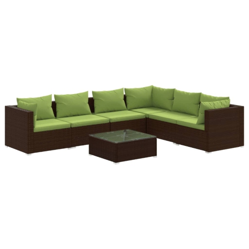 Image 1 de 7.. Ensemble patio 7 pièces avec coussins en poly rotin brun vidaXL