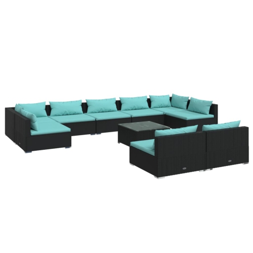 Image 1 de 10.. Ensemble de salon de jardin de 10 pièces avec coussins en poly rotin noir de vidaXL
