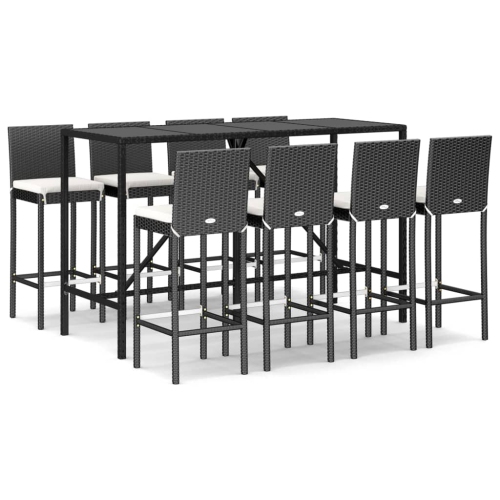 Image 1 de 6.. Ensemble de bar de jardin de 9 pièces avec coussins en rotin de polyester noir vidaXL