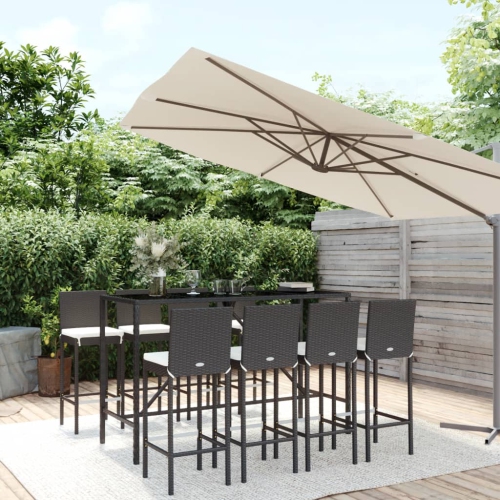 Ensemble de bar de jardin de 9 pièces avec coussins en rotin de polyester noir vidaXL