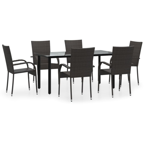 Image 1 of 9.. vidaXL 7 Piece Garden Dining Set Brown Poly Rattan