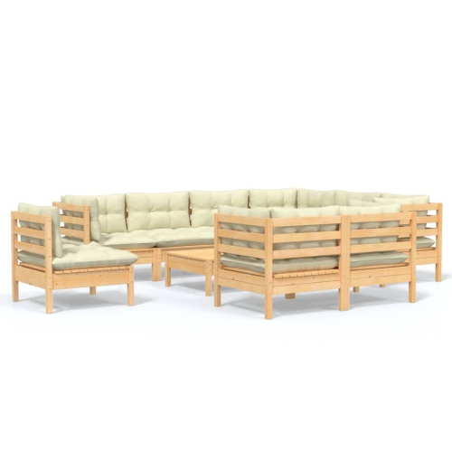 VIDAXL  10 Piece Garden Lounge Set With Cream Cushions Solid Pinewood