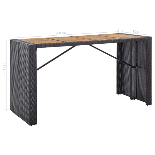 Ensemble de bar extérieur 9 pièces en rotin synthétique et en bois d'acacia noir vidaXL