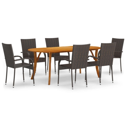 Image 1 of 8.. vidaXL 7 Piece Garden Dining Set Brown