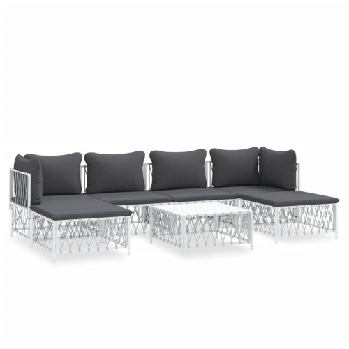Image 1 de 8.. Ensemble de salon de jardin de 7 pièces avec coussins en acier blanc vidaXL