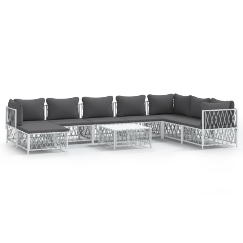 Image 1 of 8.. vidaXL 9 Piece Garden Lounge Set with Cushions White Steel