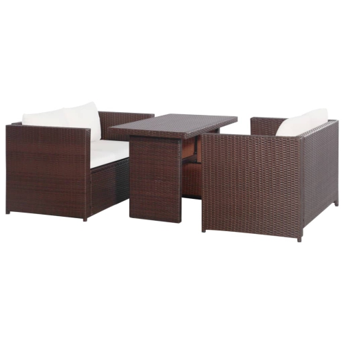 Image 1 of 6.. vidaXL 3 Piece Bistro Set Poly with Cushions Rattan Brown