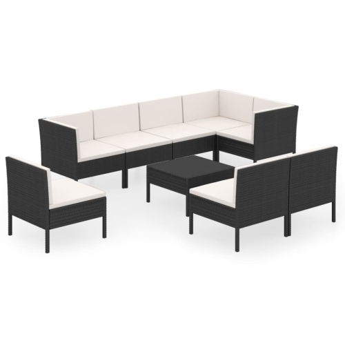 Image 1 of 6.. vidaXL 9 Piece Garden Lounge Set with Cushions Poly Rattan Black