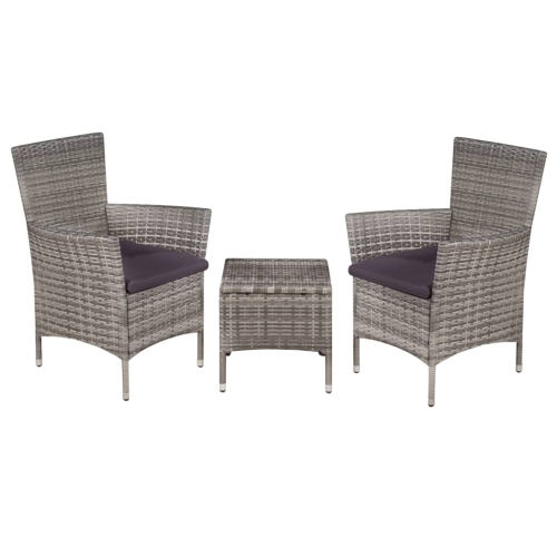 vidaXL 3 Piece Bistro Set Poly Rattan Grey