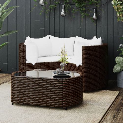 vidaXL 4 Piece Garden Lounge Set with Cushions Brown Poly Rattan
