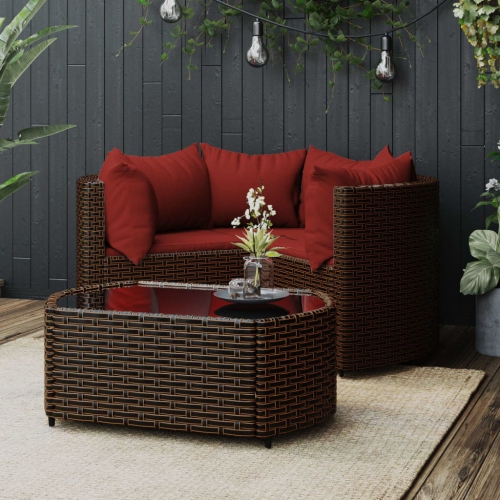 vidaXL 4 Piece Garden Lounge Set with Cushions Brown Poly Rattan