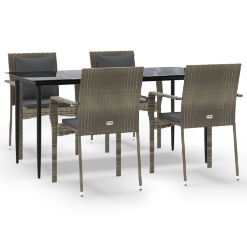 Image 1 of 8.. vidaXL 5 Piece Garden Dining Set with Cushions Black and Grey Poly Rattan