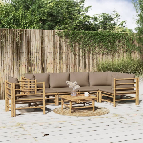 vidaXL 7 Piece Garden Lounge Set with Taupe Cushions Bamboo