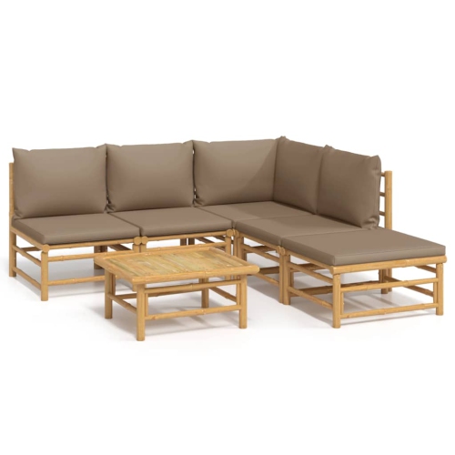 Image 1 de 9.. Ensemble de salon de jardin de 6 pièces avec coussins taupe en bambou vidaXL