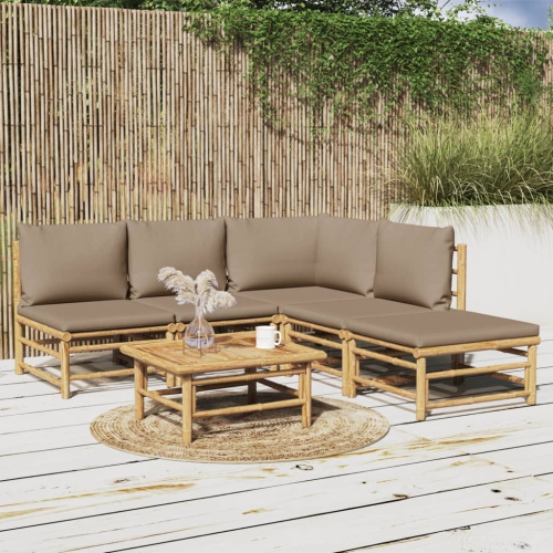 Ensemble de salon de jardin de 6 pièces avec coussins taupe en bambou vidaXL