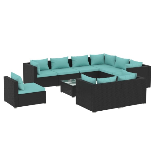 Image 1 de 7.. Ensemble patio 10 pièces avec coussins en poly rotin noir vidaXL