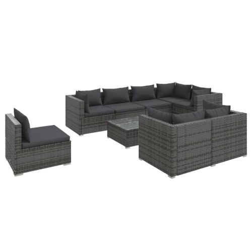 Image 1 of 7.. vidaXL 9 Piece Garden Lounge Set with Cushions Poly Rattan Grey