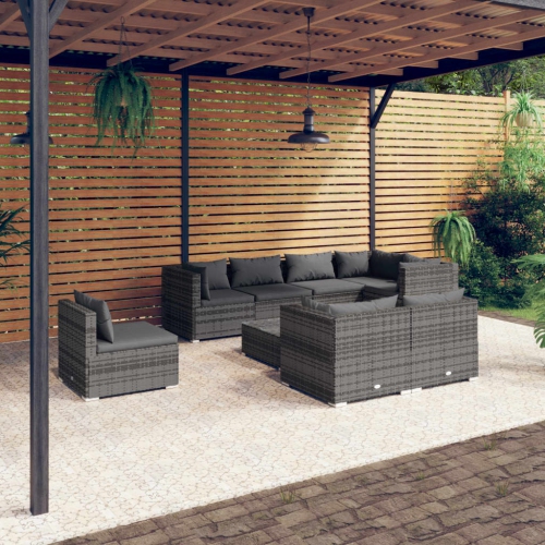 vidaXL 9 Piece Garden Lounge Set with Cushions Poly Rattan Grey