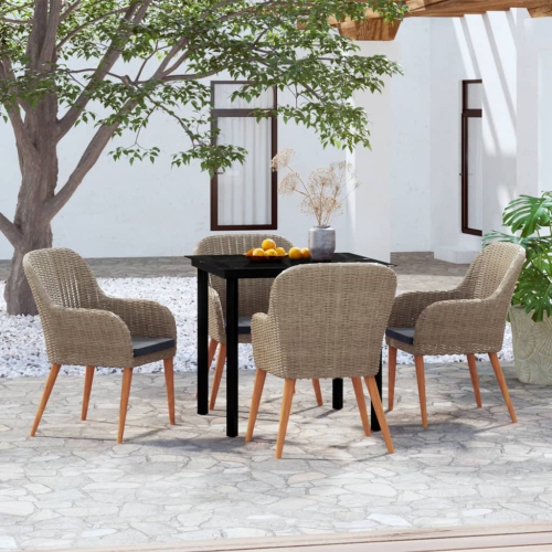 vidaXL 5 Piece Garden Dining Set with Cushions Brown