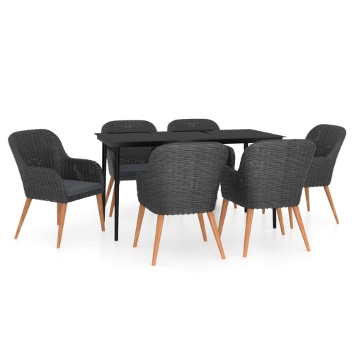 Image 1 of 6.. vidaXL 7 Piece Garden Dining Set with Cushions Black