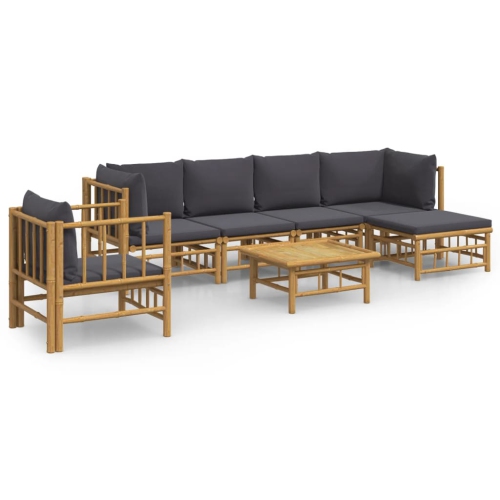 Image 1 of 10.. vidaXL 7 Piece Garden Lounge Set with Dark Grey Cushions Bamboo