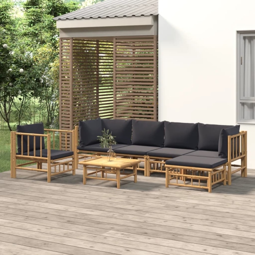 vidaXL 7 Piece Garden Lounge Set with Dark Grey Cushions Bamboo
