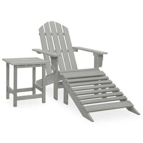 Image 1 of 10.. vidaXL Garden Adirondack Chair with Ottoman&Table Solid Fir Wood Grey