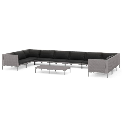 Image 1 de 10.. Ensemble patio 11 pièces avec coussins en poly rotin gris foncé vidaXL
