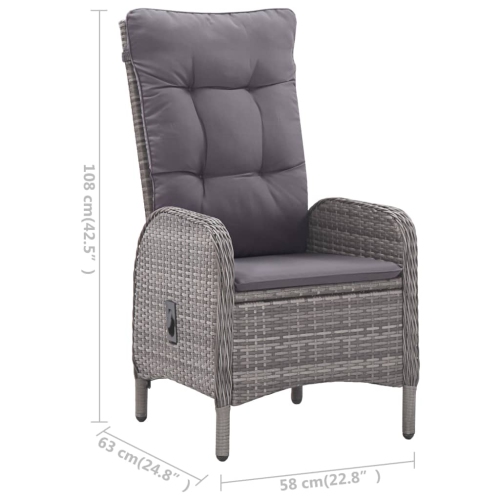 vidaXL 3 Piece Garden Bistro Set Poly Rattan and Glass Grey