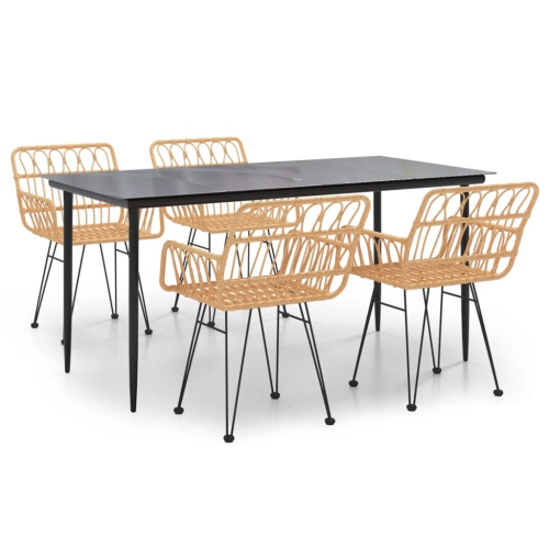 Image 1 of 9.. vidaXL 5 Piece Garden Dining Set Poly Rattan