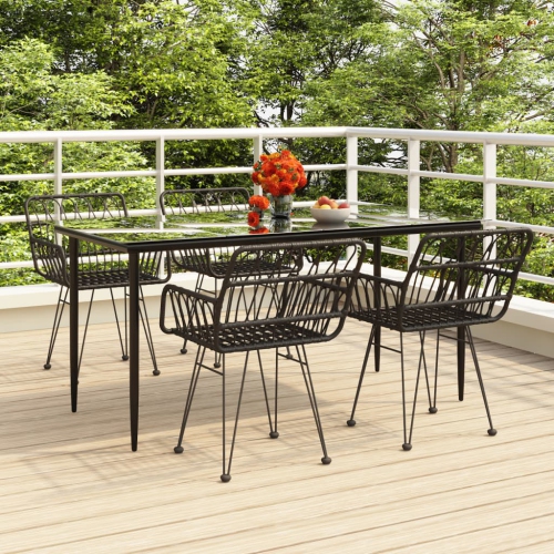 vidaXL 5 Piece Garden Dining Set Black Poly Rattan