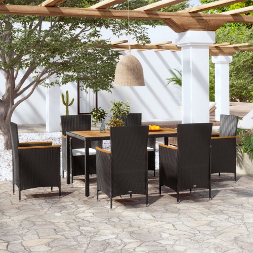 Image 1 of 10.. vidaXL 7 Piece Patio Dining Set with Cushions Poly Rattan