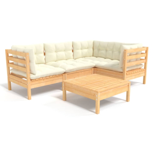 Image 1 of 6.. vidaXL 5 Piece Garden Lounge Set with Cream Cushions Pinewood